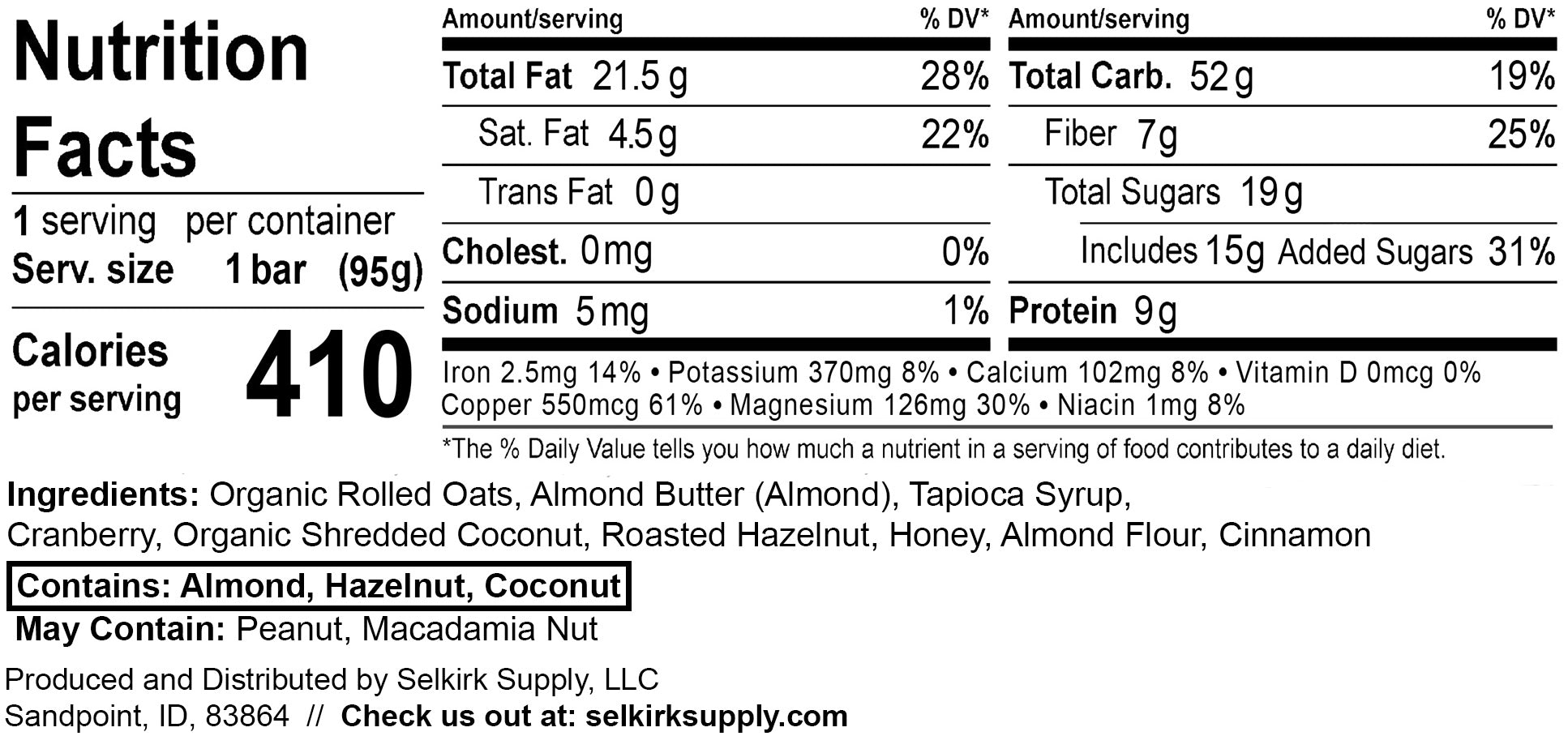 Cranberry Hazelnut        (12 Bar Pack)